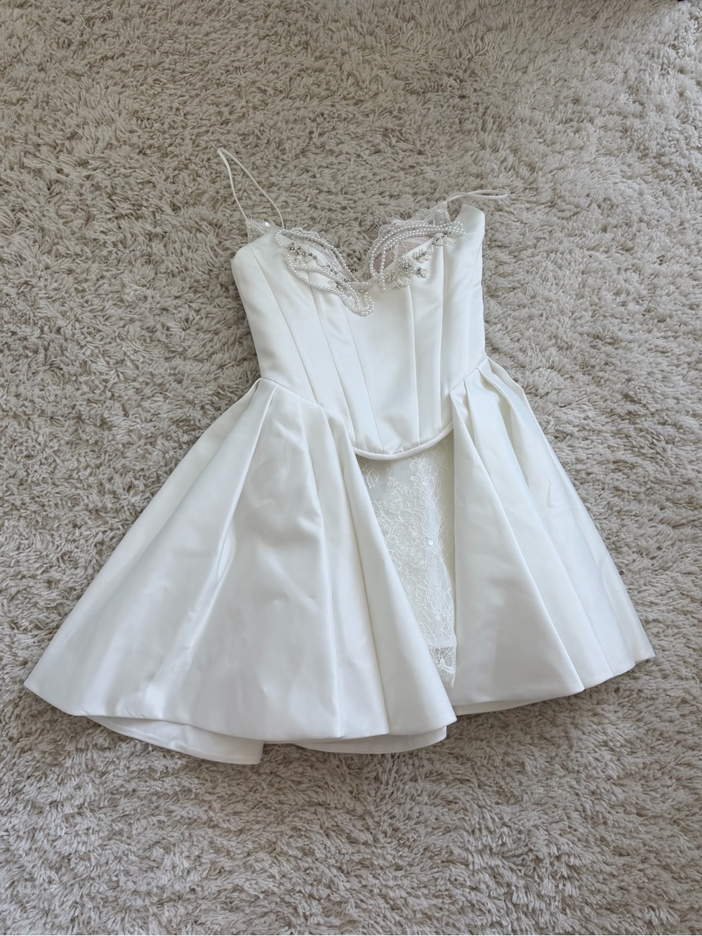 Elegant White Beaded Satin Corset Bridal Dress - Picture 3 of 4